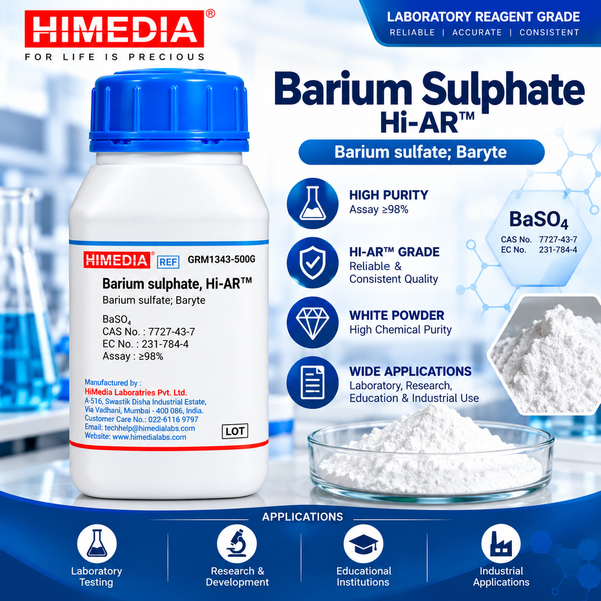 HiMedia Barium Sulphate Hi-LR™ (GRM1343-500G) - Premium Barium Sulphate HiMedia for Enhanced Quality
