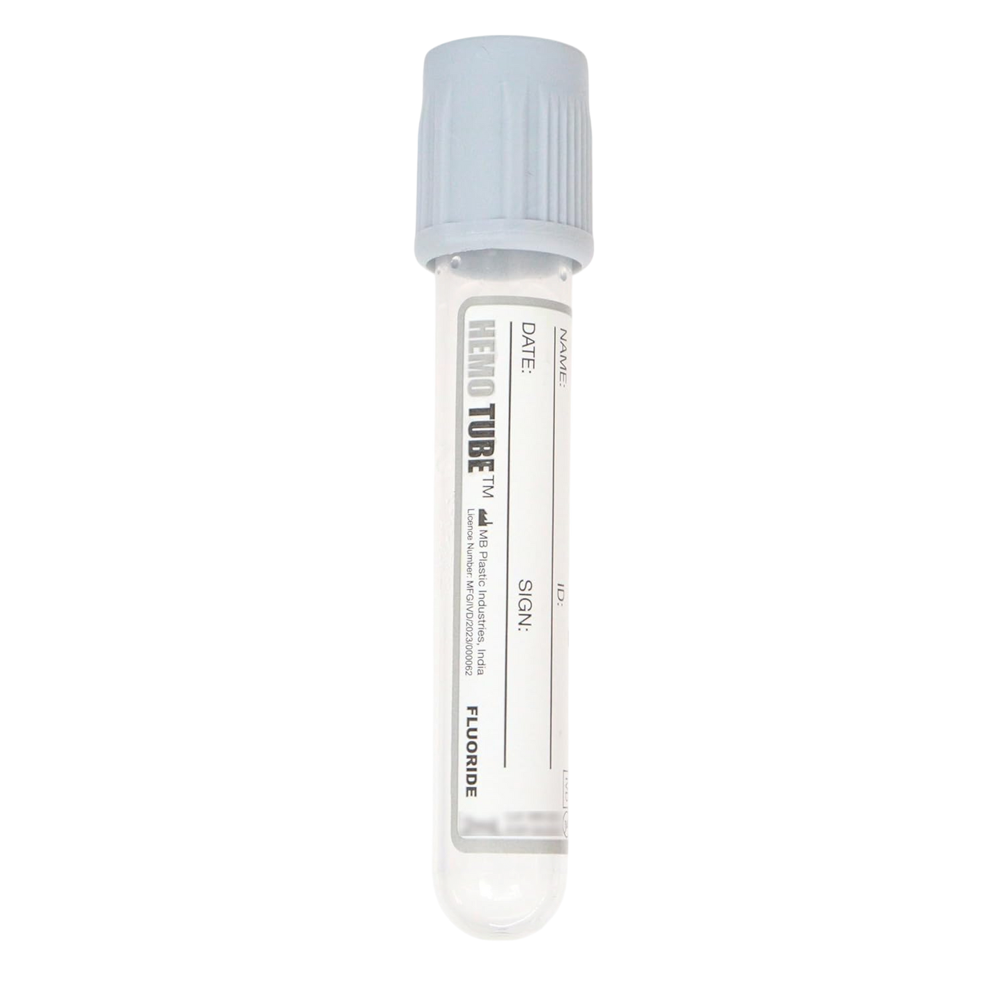 Hemotube Fluoride Tube Non Vacuum Blood Collection Tube - 4ml Pack of 100 Pieces.