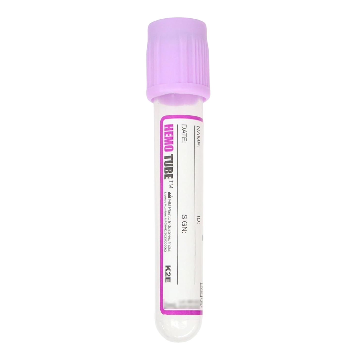 HEMO tube - Non Vacuum Blood Collection Tube (K2 EDTA) (Qty-100)