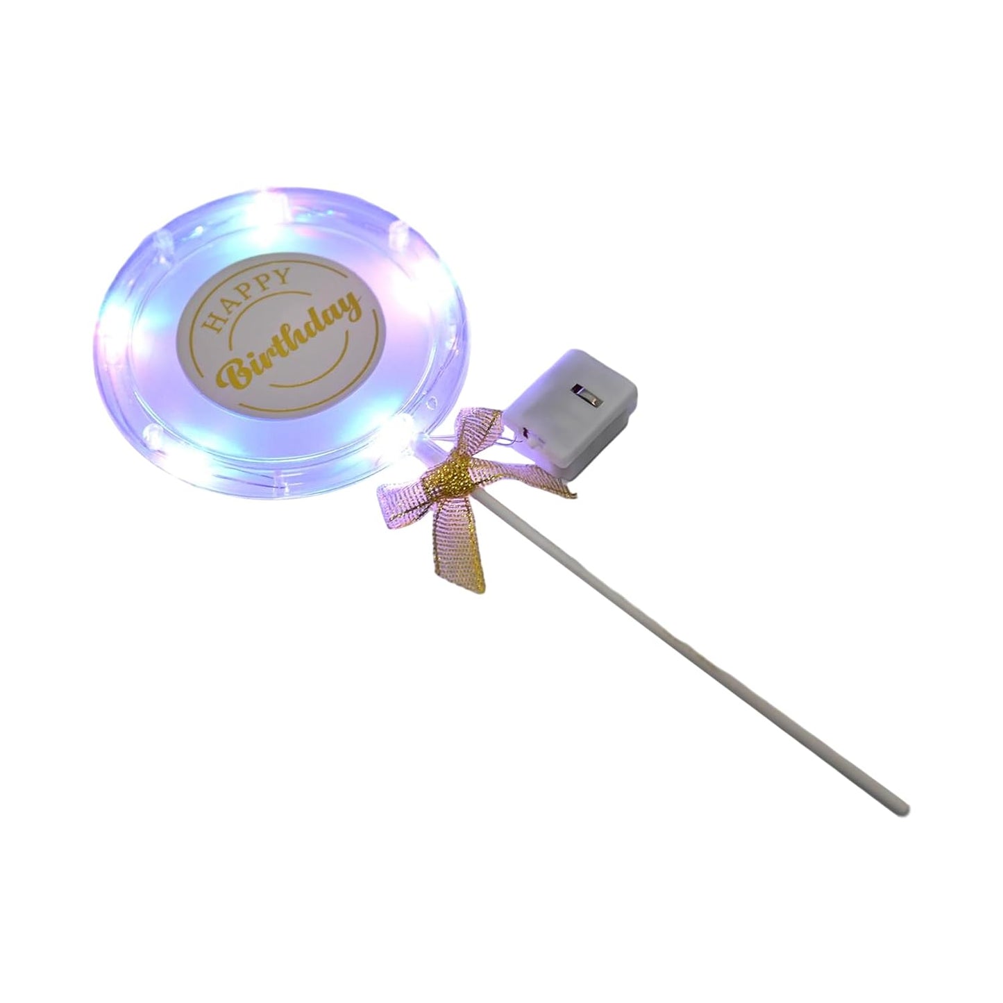 Happy Birthday Cake Topper with LED Light – Elegant Gold Bow, Battery Operated, Reusable Cake Decoration for Birthday Parties