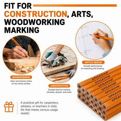 Epica - 12pcs Wood Working Pen, Carpenter Pencils (Code: 50247).
