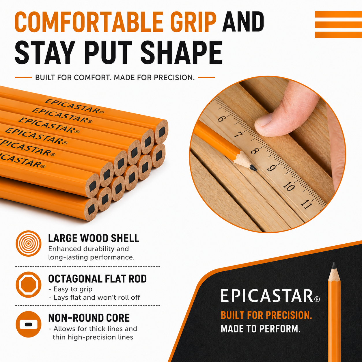 Epica - 12pcs Wood Working Pen, Carpenter Pencils (Code: 50247).