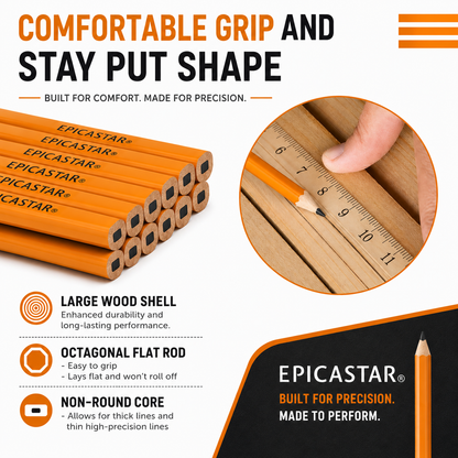 Epica - 12pcs Wood Working Pen, Carpenter Pencils (Code: 50247).