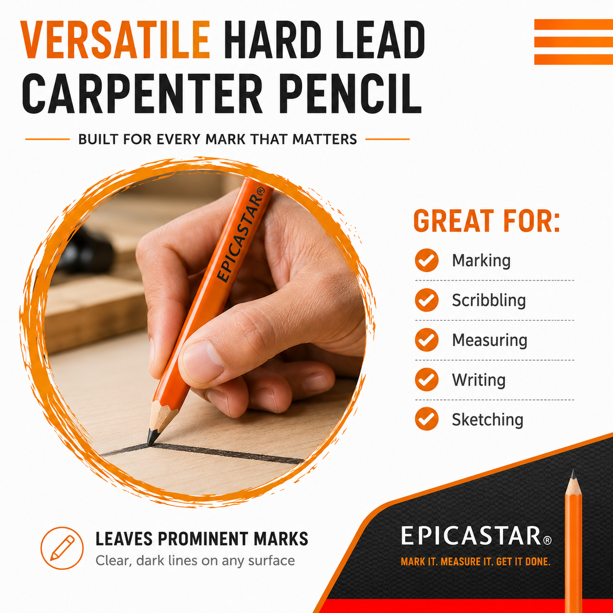 Epica - 12pcs Wood Working Pen, Carpenter Pencils (Code: 50247).