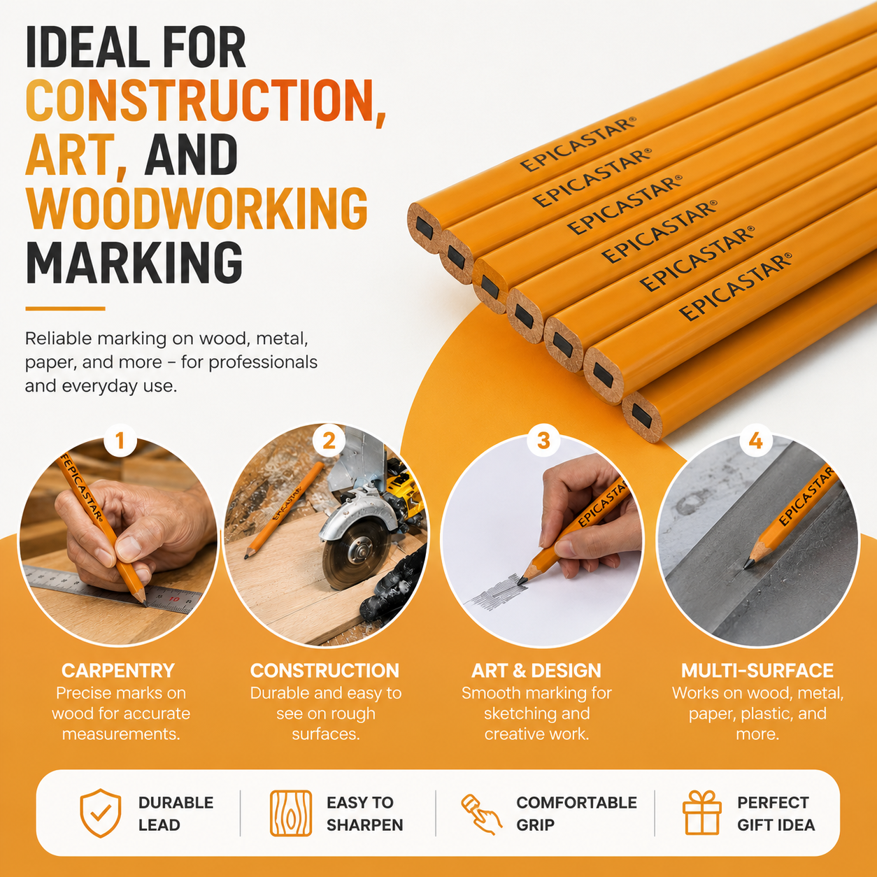Epica - 12pcs Wood Working Pen, Carpenter Pencils (Code: 50247).