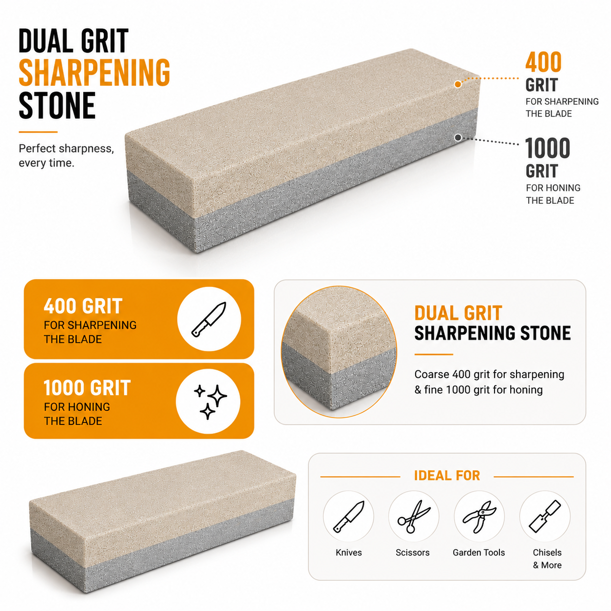Epica -  Combination Sharpening Stone – Dual-Grit Whetstone for Precision Sharpening of Knives, Chisels, and Tools – Coarse & Fine Sides for Efficient Honing, and Professional Use.
