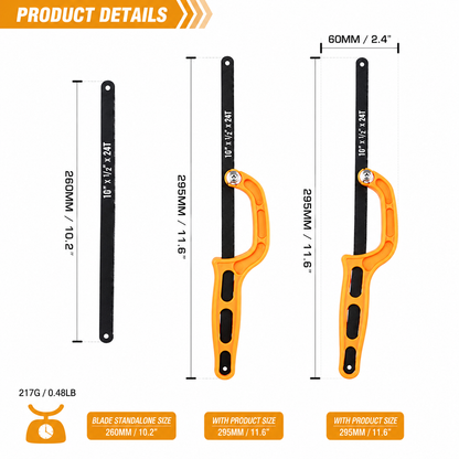 Mini Hacksaw Frame with Blade (CE-30389) | Heavy-Duty Hand Hacksaw for Metal, Plastic & PVC Cutting | Compact Lightweight Frame | Ergonomic Grip for DIY & Professional Use