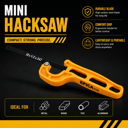 Mini Hacksaw Frame with Blade (CE-30389) | Heavy-Duty Hand Hacksaw for Metal, Plastic & PVC Cutting | Compact Lightweight Frame | Ergonomic Grip for DIY & Professional Use