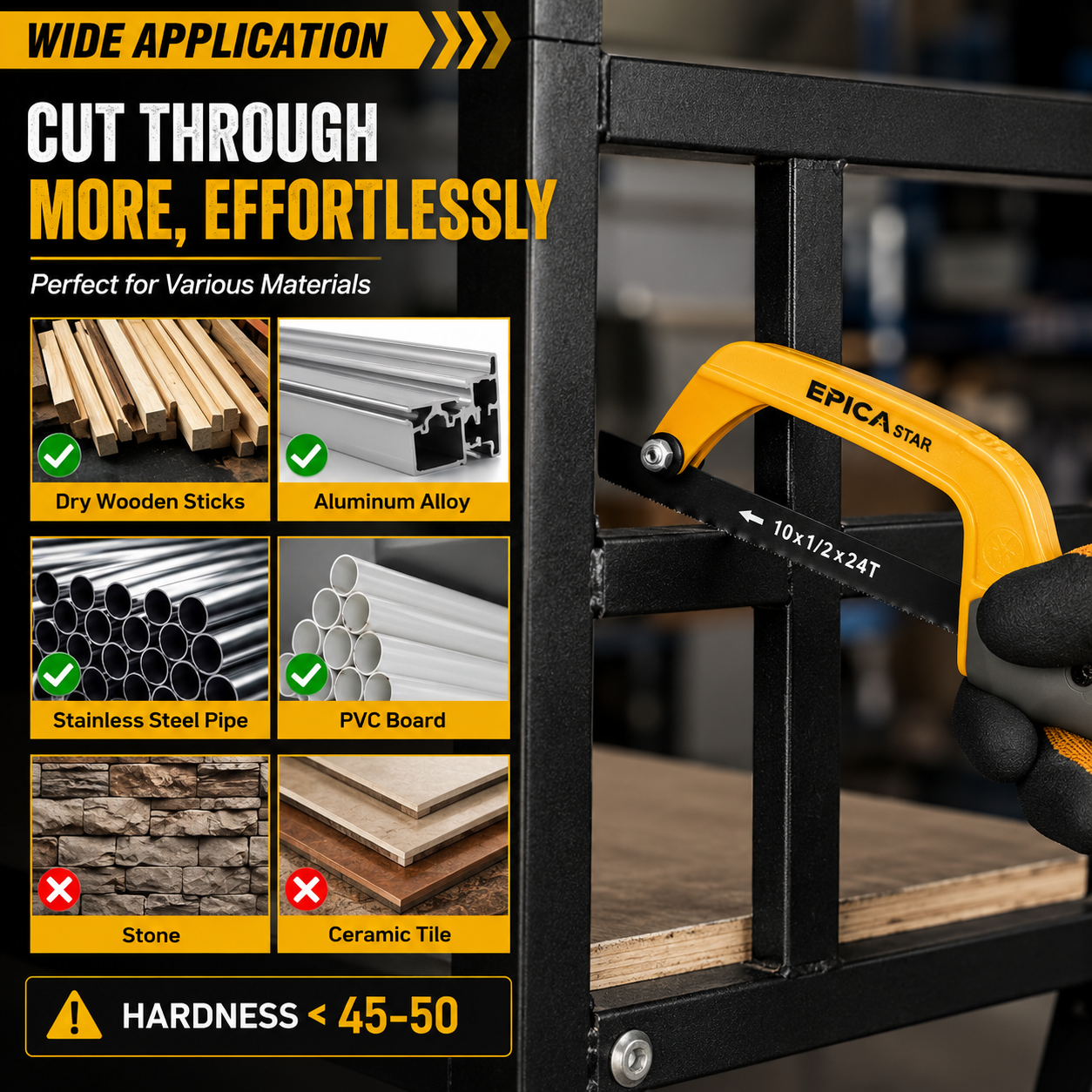 Mini Hacksaw Frame with Blade (CE-30389) | Heavy-Duty Hand Hacksaw for Metal, Plastic & PVC Cutting | Compact Lightweight Frame | Ergonomic Grip for DIY & Professional Use