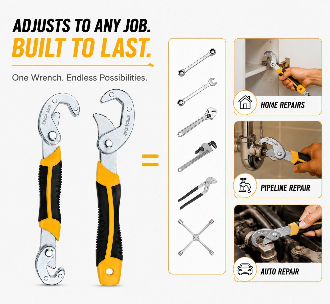 Universal Self-Adjusting Wrench Set (9-32mm & 23-45mm) | Multifunction Snap Grip Wrench | Heavy-Duty Chrome Vanadium Steel | Non-Slip Ergonomic Handle | Ideal for Plumbing, Automotive & Home Repairs