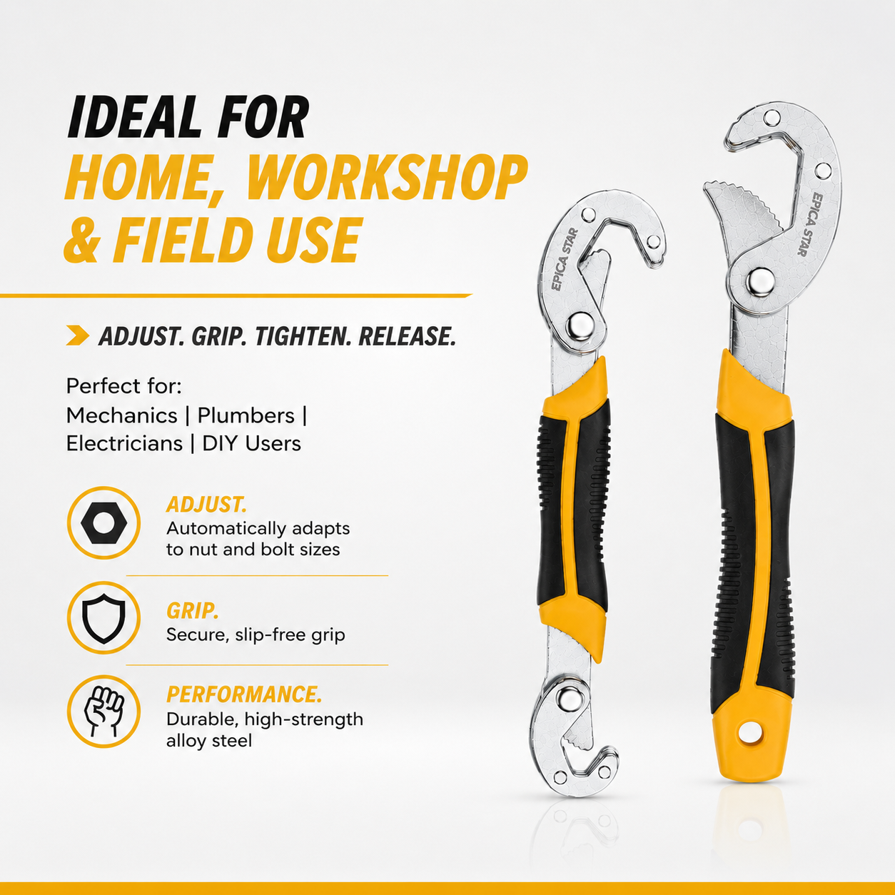 Universal Self-Adjusting Wrench Set (9-32mm & 23-45mm) | Multifunction Snap Grip Wrench | Heavy-Duty Chrome Vanadium Steel | Non-Slip Ergonomic Handle | Ideal for Plumbing, Automotive & Home Repairs