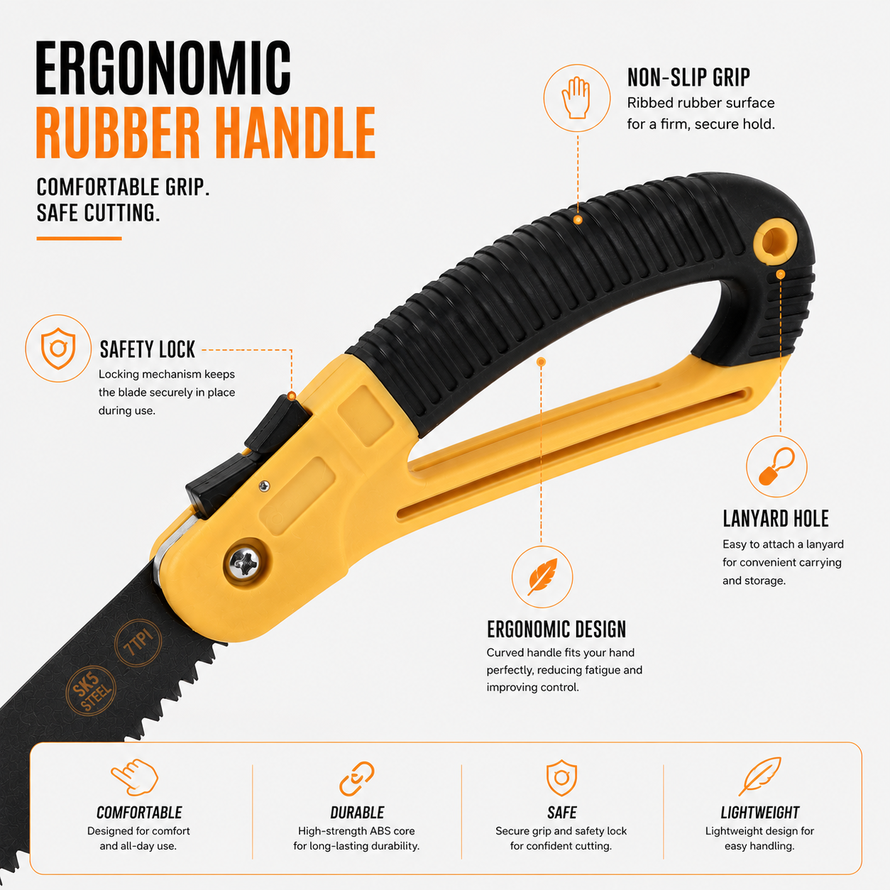 Folding Hand Pruning Saw 180mm Blade | Heavy-Duty Manual Folding Saw with Safety Lock | Sharp Triple-Cut Teeth | Portable Tree Branch Cutter for Gardening, Camping & Outdoor Use CE - 30373