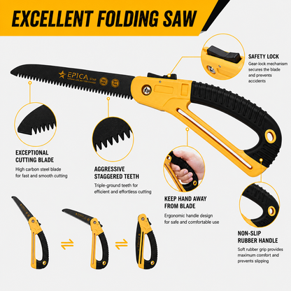 Folding Hand Pruning Saw 180mm Blade | Heavy-Duty Manual Folding Saw with Safety Lock | Sharp Triple-Cut Teeth | Portable Tree Branch Cutter for Gardening, Camping & Outdoor Use CE - 30373