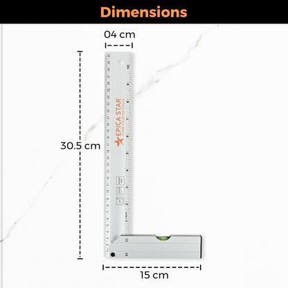 12-Inch Tri-Square Aluminum Ruler (CE60022) | Right Angle Measuring Tool with Spirit Level | Metric & Inch Scale | Heavy-Duty Aluminum | Ideal for Carpentry, Engineering & Drafting