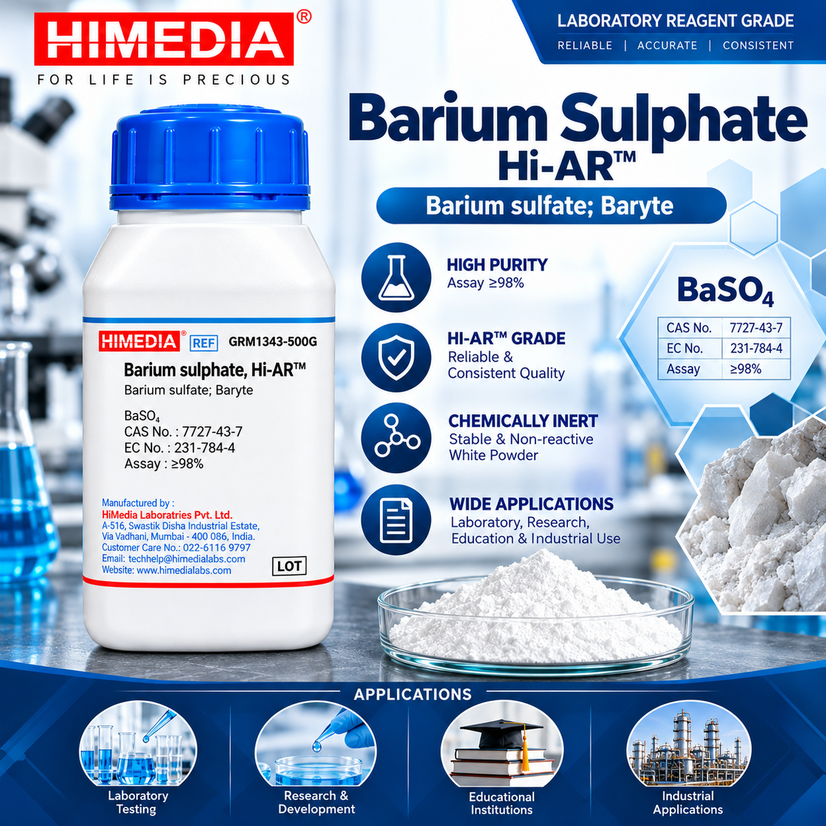 HiMedia Barium Sulphate Hi-LR™ (GRM1343-500G) - Premium Barium Sulphate HiMedia for Enhanced Quality