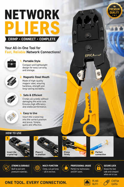 Network Pliers – Professional RJ45/RJ11 Crimping Tool for Ethernet & Telephone Cables