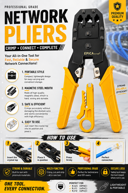 Network Pliers – Professional RJ45/RJ11 Crimping Tool for Ethernet & Telephone Cables