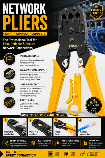 Network Pliers – Professional RJ45/RJ11 Crimping Tool for Ethernet & Telephone Cables