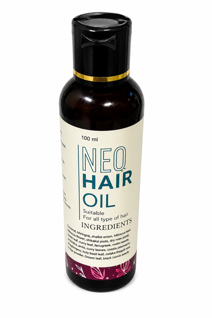 NEO Hair Oil | 100ml Herbal Hair Oil for Growth, Fall Control & Stronger | Enriched with Bhringraj, Hibiscus, Amla, Shikakai, Curry Leaves & Black Cumin