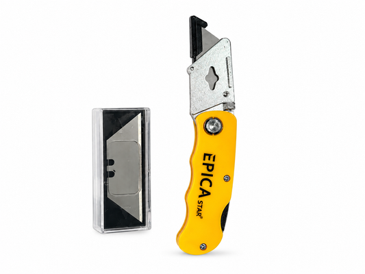Utility Knife with 6 Replacement Blades|Foldable Heavy Duty Box Cutter|Zinc Alloy Body|Quick Blade Change|Retractable Multipurpose Cutter for Cardboard, Plastic, Leather, Carpet, Rope&DIY Use(EP10076)
