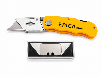 Utility Knife with 6 Replacement Blades|Foldable Heavy Duty Box Cutter|Zinc Alloy Body|Quick Blade Change|Retractable Multipurpose Cutter for Cardboard, Plastic, Leather, Carpet, Rope&DIY Use(EP10076)