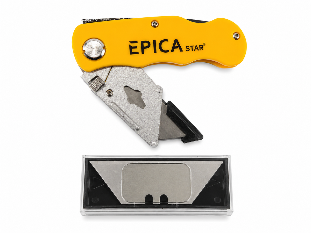 Utility Knife with 6 Replacement Blades|Foldable Heavy Duty Box Cutter|Zinc Alloy Body|Quick Blade Change|Retractable Multipurpose Cutter for Cardboard, Plastic, Leather, Carpet, Rope&DIY Use(EP10076)