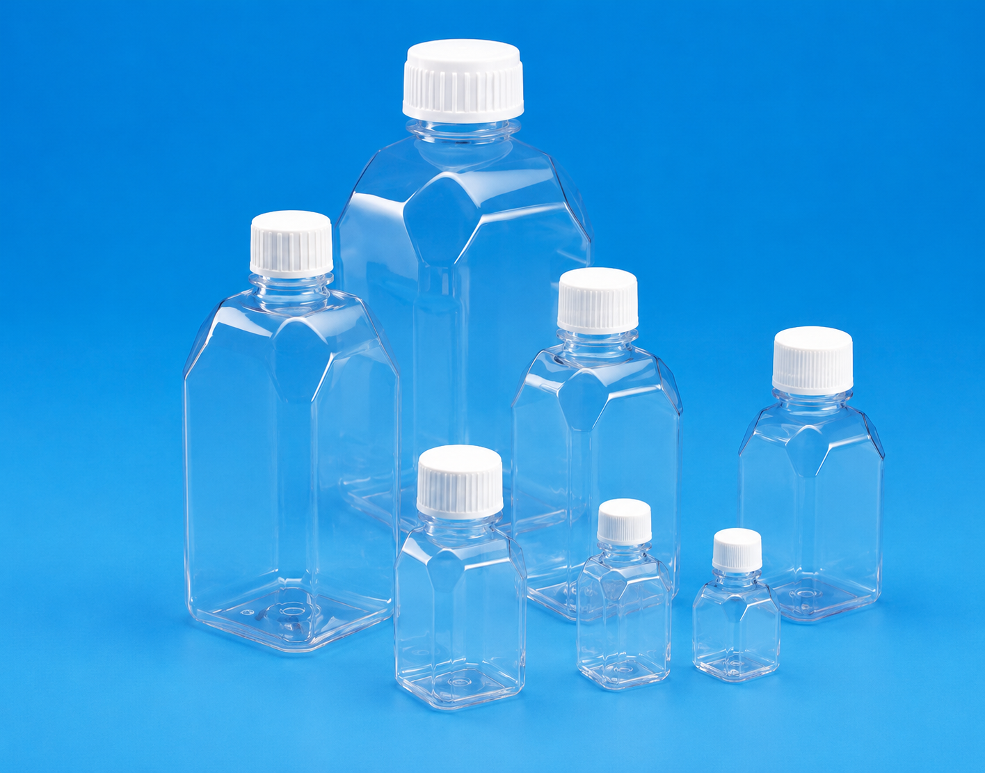 TARSONS - Sterile Square Graduated Media Bottle, PETG with white HDPE closure (581410).