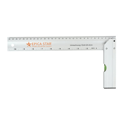 12-Inch Tri-Square Aluminum Ruler (CE60022) | Right Angle Measuring Tool with Spirit Level | Metric & Inch Scale | Heavy-Duty Aluminum | Ideal for Carpentry, Engineering & Drafting