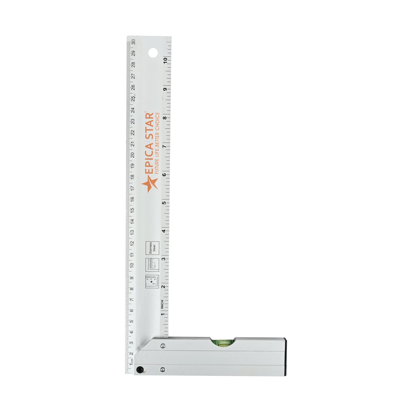 12-Inch Tri-Square Aluminum Ruler (CE60022) | Right Angle Measuring Tool with Spirit Level | Metric & Inch Scale | Heavy-Duty Aluminum | Ideal for Carpentry, Engineering & Drafting