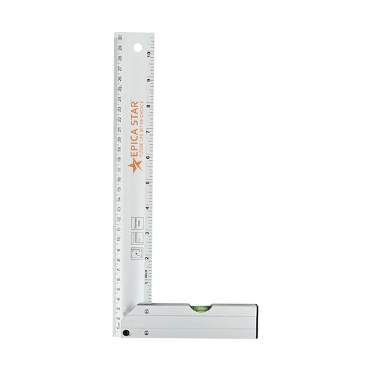 12-Inch Tri-Square Aluminum Ruler (CE60022) | Right Angle Measuring Tool with Spirit Level | Metric & Inch Scale | Heavy-Duty Aluminum | Ideal for Carpentry, Engineering & Drafting
