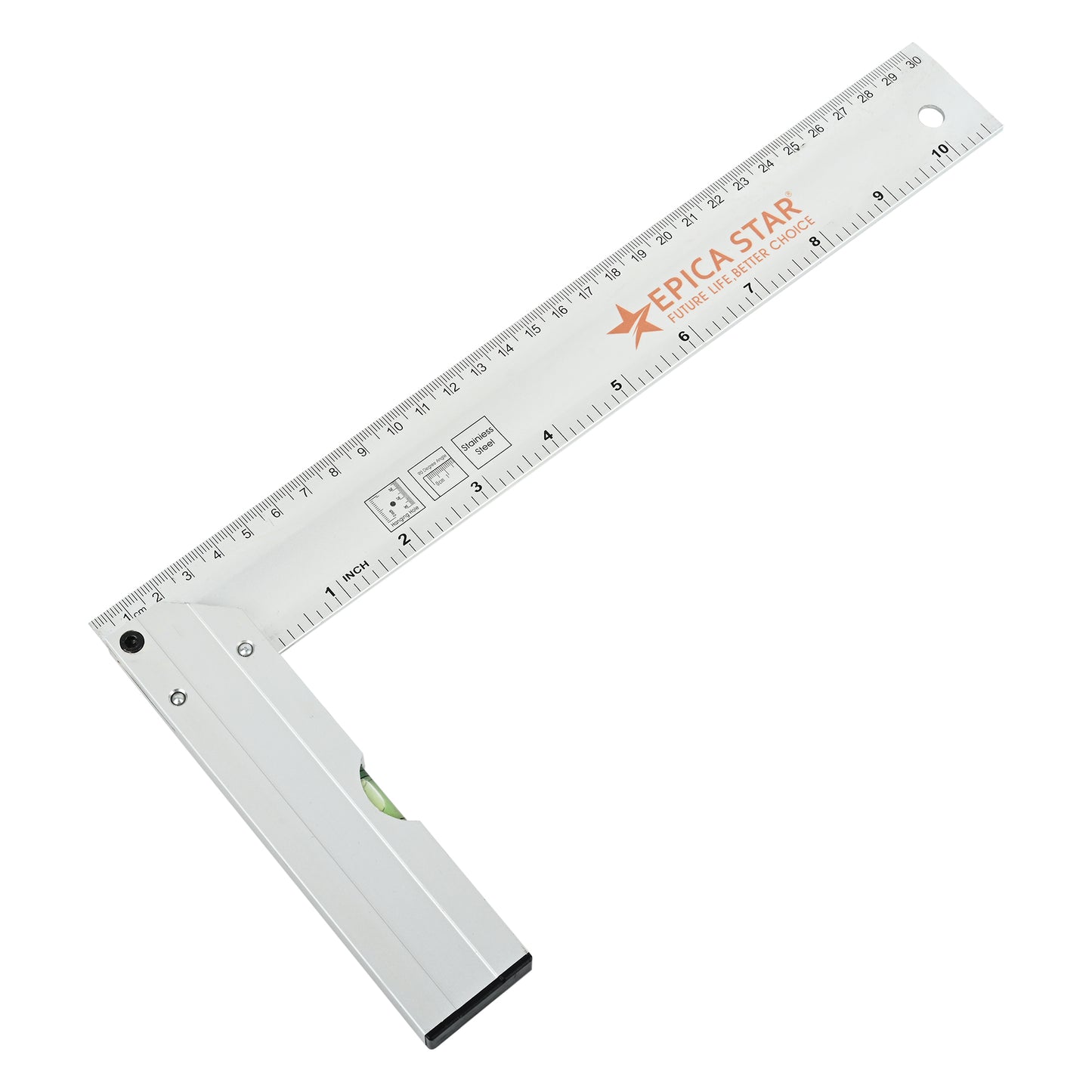 12-Inch Tri-Square Aluminum Ruler (CE60022) | Right Angle Measuring Tool with Spirit Level | Metric & Inch Scale | Heavy-Duty Aluminum | Ideal for Carpentry, Engineering & Drafting
