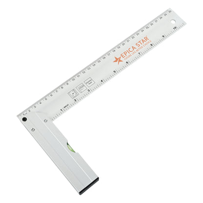 12-Inch Tri-Square Aluminum Ruler (CE60022) | Right Angle Measuring Tool with Spirit Level | Metric & Inch Scale | Heavy-Duty Aluminum | Ideal for Carpentry, Engineering & Drafting