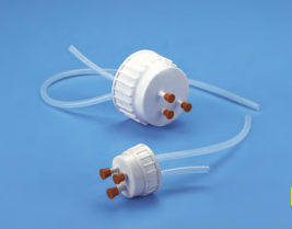 TARSONS - 3 Port Filling/Venting Closure, white PP, TPE gasket with platinum-cured silicone tubing (583216).