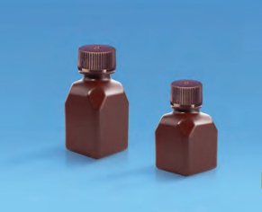 TARSONS - Amber Square Graduated Media Bottle, PETG with amber HDPE closure (581430).