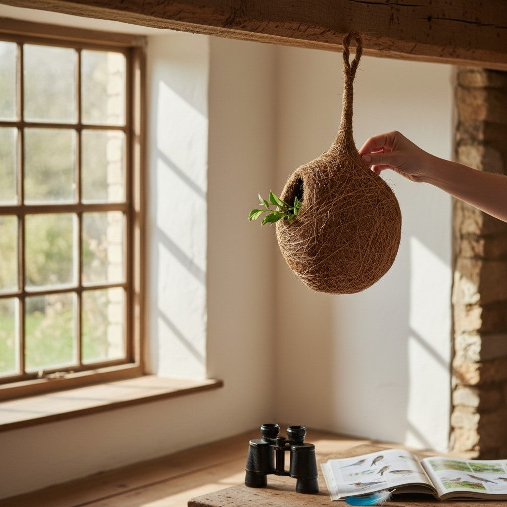 Handcrafted Natural Hanging Bird Nest | Eco-Friendly Coconut Fiber Bird House for Sparrows, Finches & Small Birds | Weather Resistant Outdoor Nest for Garden, Balcony, Terrace & Backyard