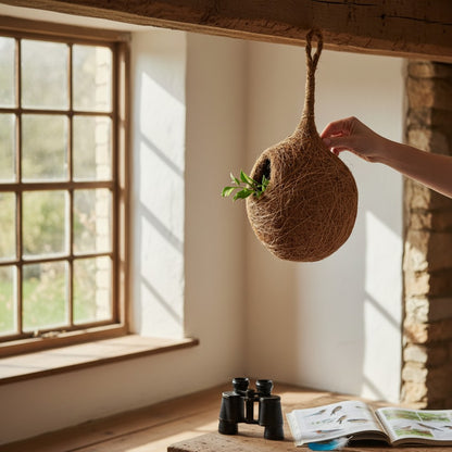 Handcrafted Natural Hanging Bird Nest | Eco-Friendly Coconut Fiber Bird House for Sparrows, Finches & Small Birds | Weather Resistant Outdoor Nest for Garden, Balcony, Terrace & Backyard