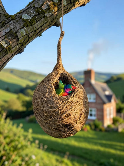 Handcrafted Natural Hanging Bird Nest | Eco-Friendly Coconut Fiber Bird House for Sparrows, Finches & Small Birds | Weather Resistant Outdoor Nest for Garden, Balcony, Terrace & Backyard