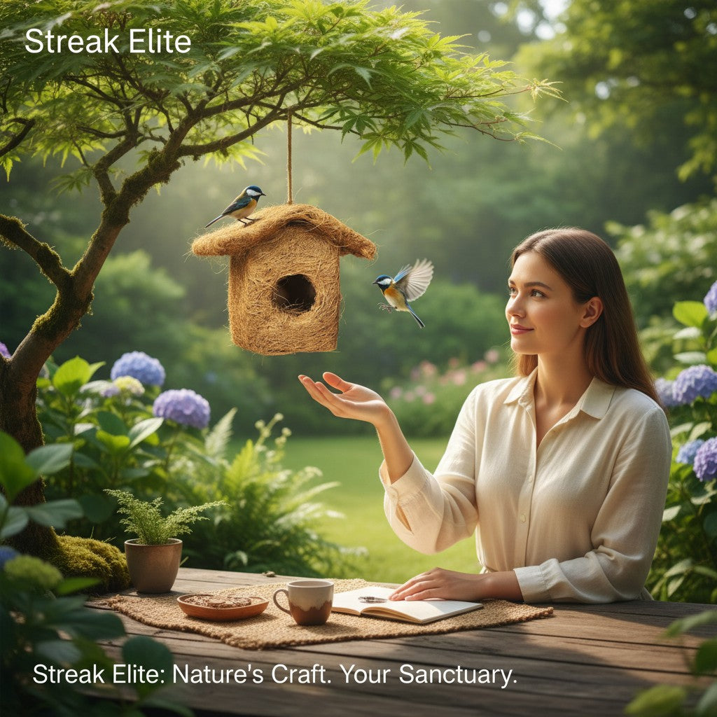 Handcrafted Natural Coconut Fiber Hanging Bird Nest House | Eco-Friendly Bird Shelter for Sparrows, Finches & Small Birds | Weather-Resistant Outdoor Bird Home for Garden, Balcony, Terrace & Backyard