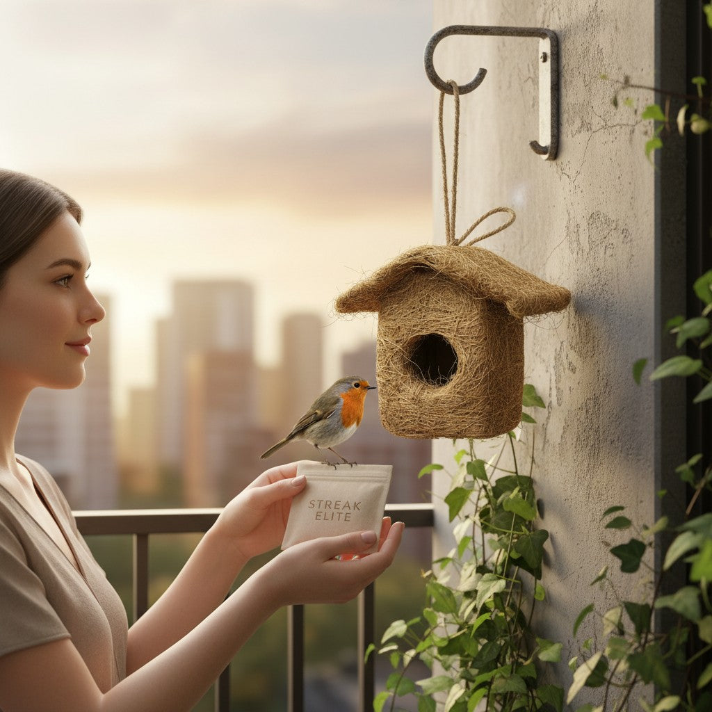 Handcrafted Natural Coconut Fiber Hanging Bird Nest House | Eco-Friendly Bird Shelter for Sparrows, Finches & Small Birds | Weather-Resistant Outdoor Bird Home for Garden, Balcony, Terrace & Backyard