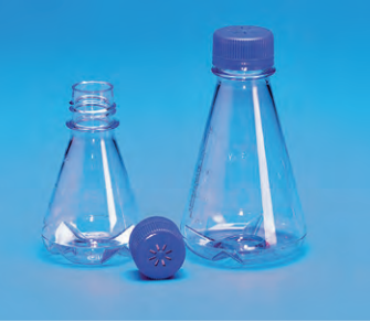 TARSONS - Sterile Erlenmeyer Cell Culture Flask baffled base, PETG with Blue HDPE Vented closure (445010).