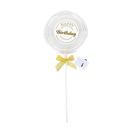 Happy Birthday Cake Topper with LED Light – Elegant Gold Bow, Battery Operated, Reusable Cake Decoration for Birthday Parties