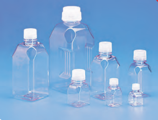 TARSONS - Sterile Individually Packed Square Graduated Media Bottles, PC with white HDPE Closure, Single Wrap (581450).