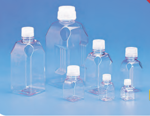 TARSONS - Sterile Individually Packed Square Graduated Media Bottles, PETG with white HDPE Closure, Single Wrap (581440).